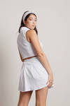 Match Point Off White Ribbed Collared Crop Top and Tennis Skirt Set