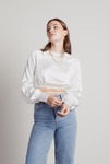 Swoon For You Off White Satin Open Back Crop Blouse