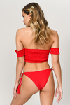 Adore Red Smocked Off Shoulder Bikini Top