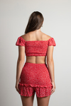 Godless Red Floral Crinkled Crop Top and Skirt Set