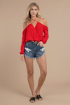 Twist and Shout Red Cold Shoulder Top