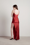 What A Night Red High Slit Ruched Bodycon Maxi Dress