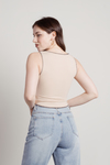 Elevated Sand Contrast Exposed Stitch Crop Tank