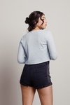 No Pics Please Sky Blue Ruched Long Sleeve Crop Top
