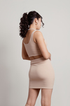 Know Better Tan Ribbed Bodycon Crop Top Skirt Set