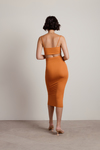 Oh I See Terracotta Ribbed Cutout Bodycon Midi Dress