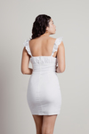 Amalthea White Lace-Up Ruffle Bodycon Dress