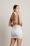 Brianna White Strappy Back Lace Up Bodycon Dress