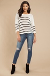 Stay In Your Lane White & Grey Striped Sweater