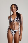 Deja Moo Cow Print White Multi Lace-Up Bikini Set