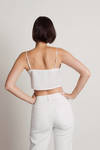 Real One White Double Tie Lace Trim Satin Crop Top